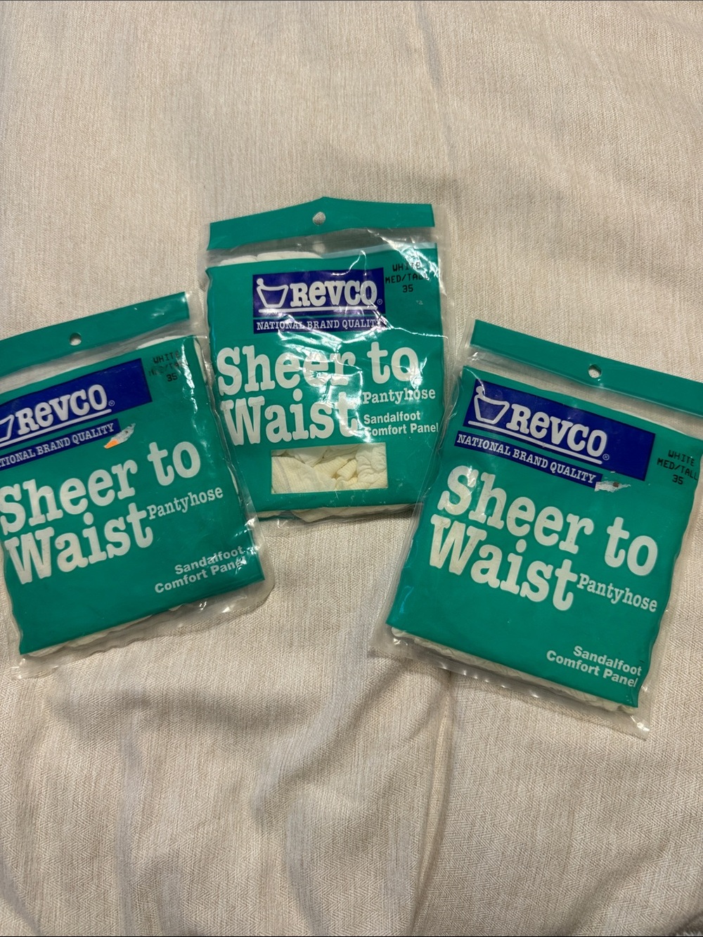 Vintage Revco Sheer to Waist Sandalfoot White Med/Tall Pantyhose Set of Three